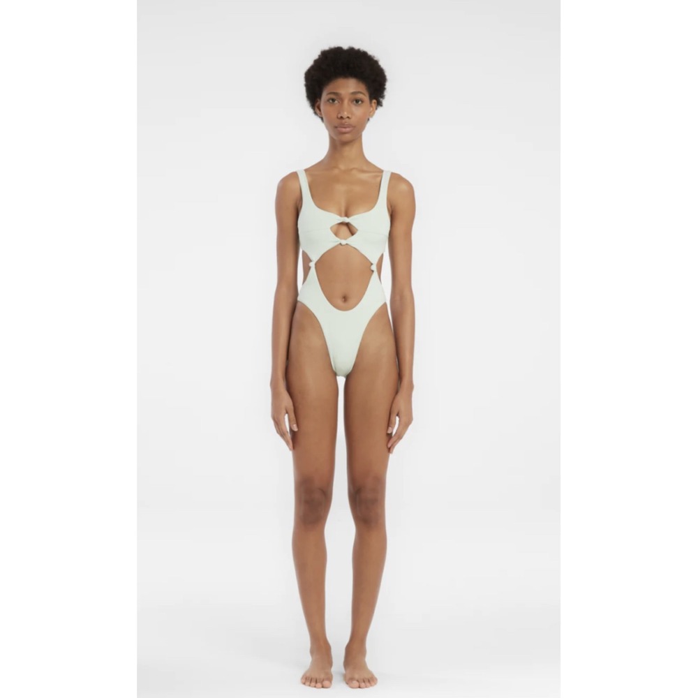 Riot Swim One Piece Cutout Swimsuit Mint Green Knot Detail Size M NEW‎